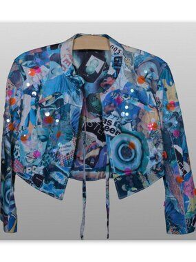 Stephen Italy Leather Cropped Bolero Collage Jacket Art To Wear Size 44